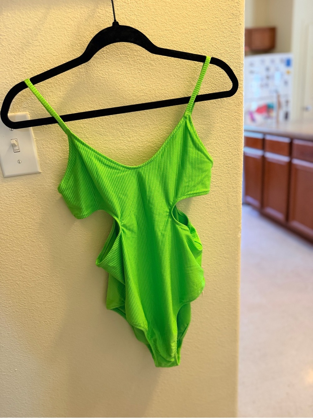 aerie Neon Green Ribbed One-Piece Swimsuit with Cutouts